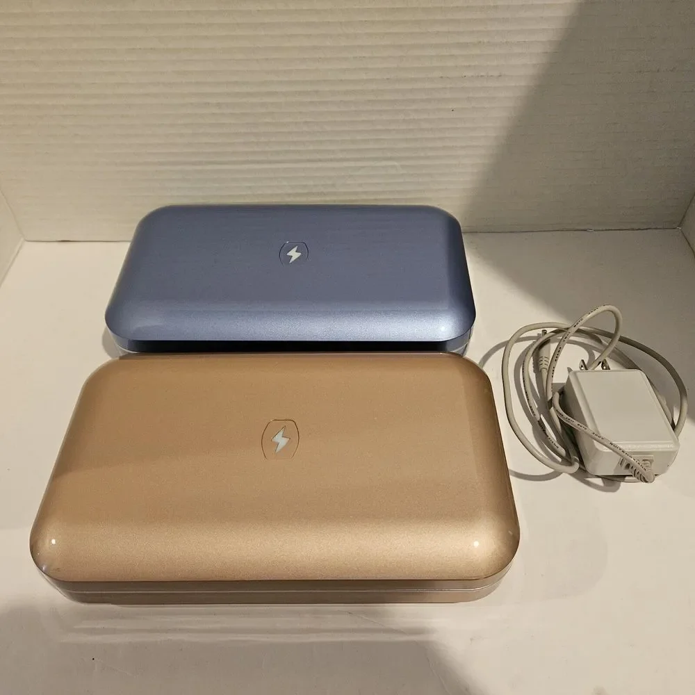 Two PHONESOAP UV Cell Phone Sanitizer & Charger‎ Model 500-9 & 500-3 Blue & Gold